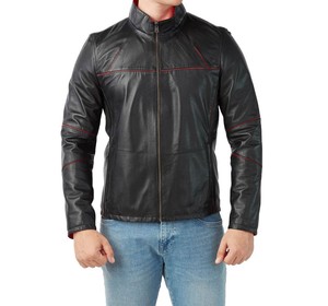 Veste en cuir à la mode pour hommes de qualité supérieure de meilleure qualité avec col montant et tissu en toile avec logo avant - Product Image 1