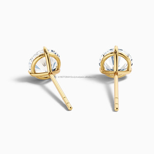 2 Ct Round Cut Lab Grown Diamond Solitaire Unisex <b>Stud</b> <b>Earrings</b> 14k Yellow Gold Luxury Certified Wedding Party Gift <b>Fine</b> - Product Image 2