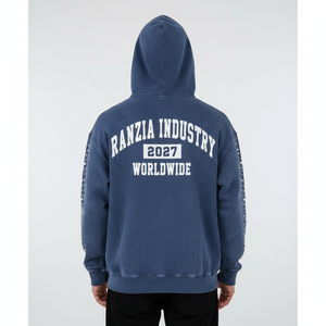 Ranzia Industry Factory Wholesale Custom Men's Hoodies 100%Price Men’s Zip Hoodie Cotton Distressed Embroidery Printing Hoodie - Product Image 5