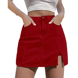 OEM 2026 Skirts for Women <b>Denim</b> Mini Skirt Side Slit With High Waisted Jean Shorts Stretchy Skirt - Product Image 4