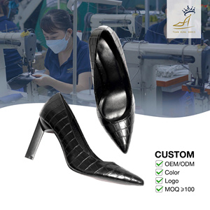 Custom Logo Croc-Skin Pointed Toe <b>Heels</b> 9cm Stiletto Slip-on Pumps ODM/OEM Vietnam Factory - Product Image 1
