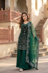 <b>Green</b> Embroidered Salwar Kameez Set for Women Traditional Indian Pakistani Outfit with Sheer Dupatta Wedding Party Wear - Product Image 3
