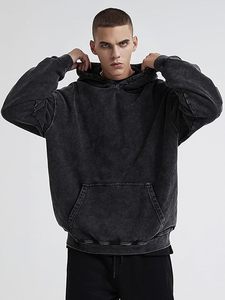 Sweat-shirt à capuche en molleton noir pour homme, avec poche avant, 100% coton, coupe ample, style streetwear - Product Image 2