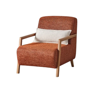 Fauteuil d'appoint minimaliste avec structure en bois massif et revêtement en tissu bouclé texturé pour salon - Product Image 2