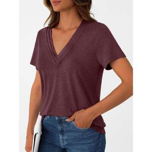 2025 dames été à manches courtes col en v plissé hauts affaires décontracté rétro Style occidental lâche fait soie mousseline de soie tricoté XL - Product Image 4