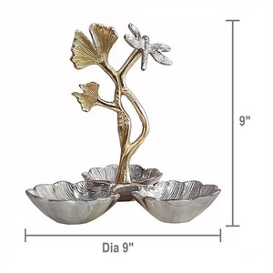 Bandeja de Servir de Metal Hecha a Mano con Diseño de Hoja de Loto, Libélula y Ginkgo, Tazones Decorativos Orientales para Decoración de Mesa - Product Image 6