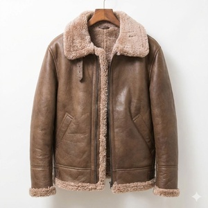 Custom Premium <b>Suede</b> Pilot Shearling Collar Winter Warm Windproof Outdoor Casual Bomber Style <b>Suede</b> Leather <b>Jacket</b> - Product Image 1