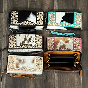 Premium Turquoise Tooled Leather <b>Wristlet</b> Clutch High Quality Cowhide Genuine Leather Cash & Card Holder Zipper <b>Wallet</b> for Women - Product Image 3