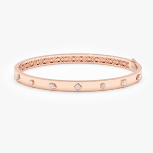 กำไลข้อมือแฟชั่น ทองคำแท้ 14K ประดับเพชรแล็บเจียระไนแบบผสม ฝังเพชรแบบ Bezel-Set กำไลข้อมือแบบมีบานพับประดับเพชร - Product Image 3