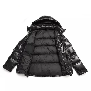 Veste matelassée en toile noire pour homme, col montant, fermeture éclair sur le devant, coupe-vent, en polyester, pour l'hiver, style décontracté - Product Image 6
