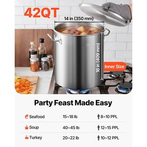 Pentola Grande in Acciaio Inossidabile da 42 Quarti con Coperchio e Manico, Pentola Commerciale Resistente per Zuppe e Salse, con Cestello Integrato - Product Image 2