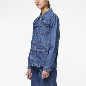 Chaqueta de Mezclilla Larga Elástica Personalizada para Mujer, Chaqueta de Mezclilla Lisa Lavada de Algodón para Invierno, Chaquetas para Chicas y Mujeres - Product Image 2