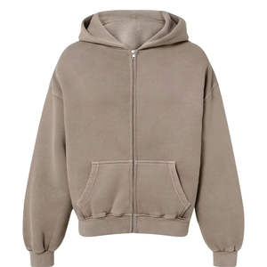 Sudadera con Capucha Extra Grande con Cierre, Unisex, Informal, de Algodón y Felpa, Color Sólido, Estilo Urbano Otoñal, Ecológica, con Bolsillos, Corte Regular - Product Image 1