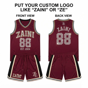Premium 160 GSM Breathable Polyester Mesh Basketball Jersey Shorts Maroon <b>Black</b> Side Panels Custom <b>Rhinestone</b> Logo Teamwear - Product Image 1