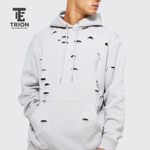เสื้อฮู้ดดี้ผู้ชายแบบขาดๆ ทรงโอเวอร์ไซส์ ผ้าฟลีซ ผ้าฝ้าย มีฮู้ด สไตล์สตรีทแวร์ รับสกรีนโลโก้ ขายส่งจำนวนมาก - Product Image 5
