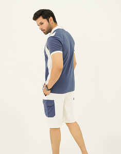Hot Selling Men's Blue White Solid Streetwear Polo T-Shirt <b>Set</b> Casual Summer Cotton OEM Breathable Short Sleeve Pocket Digital - Product Image 2