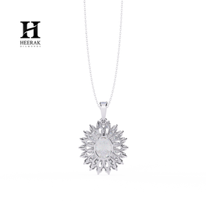 Collar con Colgante de Diamantes de Corte Ovalado de Lujo, Diseño Floral en Racimo, Oro de 18K, Joyería Fina - Product Image 2