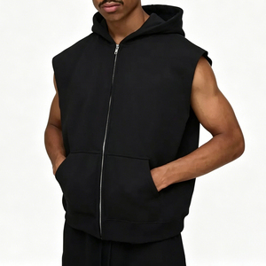 Sweat-shirt à capuche sans manches pour hommes, fermeture éclair, polaire, couleur unie, décontracté, coupe régulière, vêtements d'automne - Product Image 1