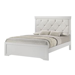 Cama Juvenil Moderna de Panel Tamaño Twin, Acabado Blanco, 1 Pieza, Cabecera Tapizada con Botones de Cristal y Textura Acolchada, Muebles de Madera para Dormitorio - Product Image 1