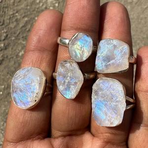 Raw Rainbow Moonstone <b>Ring</b> Sterling Silver <b>Crystal</b> <b>Ring</b> Handmade Jewelry Women Gift Elegant Minimalist Healing Stone <b>Ring</b> Boho C - Product Image 1