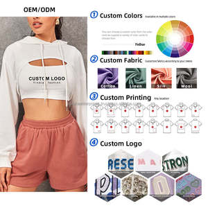 Conjunto de Sudadera con capucha Logotipo personalizado Impreso de alta calidad Tejido en relieve Bordado Oversized Heavyweight Crop Top Mujeres Sudaderas con capucha Sudadera - Product Image 5