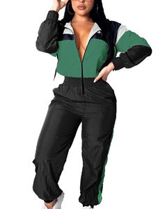 Custom Stylish <b>Hooded</b> Two-Piece Windbreaker Suits Tracksuits Women Training <b>Zip</b>-Up Closure Outdoor Lightweight Casual Nylon - Product Image 1