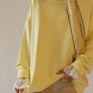 Sweat-shirt col roulé oversize jaune beurre pour femme, 100 % coton tricoté, épaules tombantes, jaune uni, grandes tailles, vêtements d'automne - Product Image 4