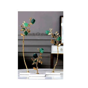 Gold Plated Crystal Plant Sculpture Marble Base Contemporary Artistic Tabletop Decor for Living Room Housewarming Gift - Product Image 1