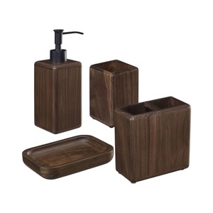 Premium Walnut Wood Bathroom Accessories Set Eco Friendly Wooden <b>Toothbrush</b> <b>Holder</b> Soap Dispenser Bottle Storage Organizer - Product Image 6