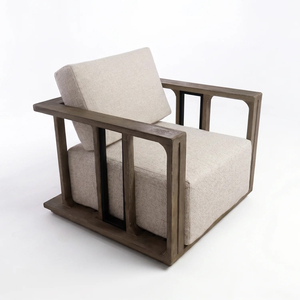 Silla Individual Bromo, Moderna, de Madera de Teca Sólida, para Jardín, Exterior, Sala de Estar, Apartamento, Tapicería Beige, Rellena de Espuma - Product Image 2