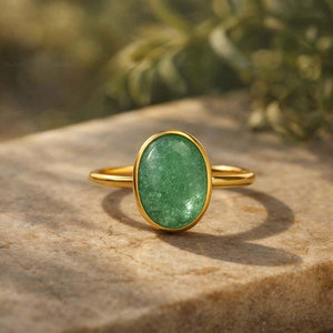 Handmade Brass Green Aventurine Ring Minimalist Oval Gemstone Ring Natural Stone Boho Vintage Jewelry for Women - Product Image 4