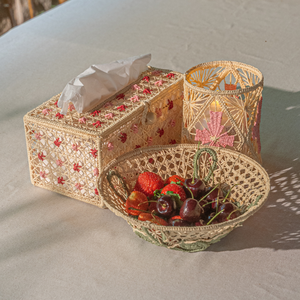 Cesta de Almacenamiento Redonda de Mimbre Natural Tejida a Mano con Patrón en Espiral Verde, Linda Decoración para el Hogar - Product Image 5
