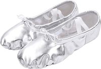 Zapatillas de Ballet con Suela Partida, Zapatos Planos de Ballet de Cuero Plateado para Niñas, Niños y Mujeres