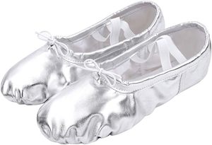 Ballet Dance Shoes Split Sole Slipper <b>Flats</b> Ballet Dance Silver Leather Shoes for Girl Kid Women - Product Image 2