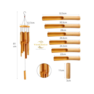 Carillons à vent en bambou VietChoice, finition naturelle, faits à la main, forme irrégulière, ornement suspendu pour extérieur/intérieur, décoration de jardin, Art déco, nature - Product Image 5