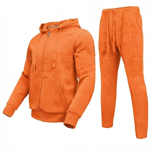 Ensemble de survêtement en molleton uni pour homme, sweat à capuche zippé et pantalon de jogging, vêtements de sport décontractés pour l'hiver - Product Image 1