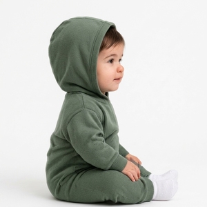 Conjunto de mono con capucha para bebé, mono de manga larga de color sólido con capucha y bolsillo, traje informal lindo para bebé y niño pequeño, traje de invierno - Product Image 5