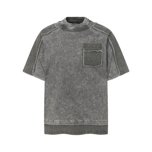 Haut décontracté pour homme, style vintage, deux pièces, bicolore, respirant, 100 % coton, coupe ajustée, confortable, avec détails usés, fabrication soignée, lavé pour l'été - Product Image 4