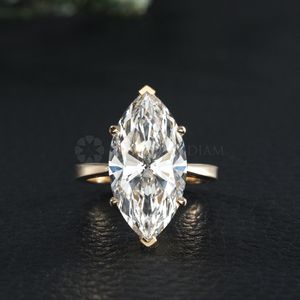 Anillo de Diamante Solitario con Corte Marquesa, Oro Amarillo, Joyería Fina para Mujer, Anillo de Compromiso, Proveedor Indio - Product Image 1