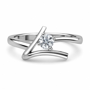 Anillo de Compromiso de Diamantes de Corte Brillante Redondo en Oro Blanco para Mujer, Engaste de Puntas, Estilo Clásico - Product Image 1