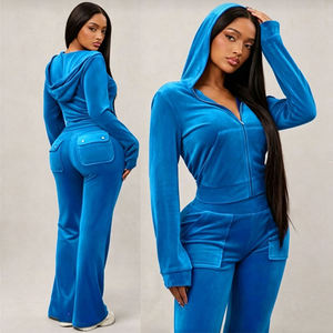 Custom Logo High Quality Women Clothing <b>Velour</b> Track Jacket With Pants 2 Piece Set Casual Workout Women's Velvet <b>Tracksuit</b> Set - Product Image 1