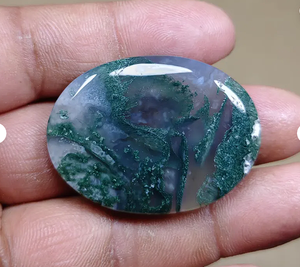 Agate mousse naturelle ovale polie, pierre précieuse verte, cristal en vrac pour la fabrication de bijoux, la méditation et la décoration - Product Image 4
