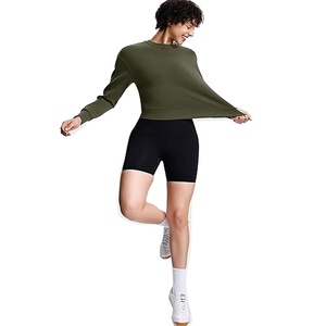 Sweat-shirt court à col rond pour femme, style streetwear décontracté, épaules tombantes, respirant, écologique, en tricot 100% coton - Product Image 1