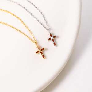 <b>Garnet</b> Pendant 925 Sterling Silver 14K Gold Plated Faith Cross Gothic Necklace Dainty Spiritual Jewelry Gift - Product Image 5