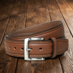 Custom <b>Men's</b> Classic Casual <b>Tan</b> Brown Genuine Leather <b>Belts</b> for Jeans with Double Edge Stitching and Solid Brass Buckle - Product Image 4