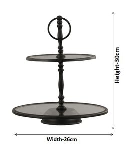 2 Tier Glass & Metal Cake Stand Export Quality Round <b>Cookie</b> & Cupcake Display Smoke Glass Black Matte Made in India - Product Image 3