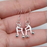 Boucles d'oreilles créoles pendantes en argent sterling 925 avec note de musique chrétienne, style hip-hop, pour femme, bijoux fins