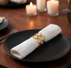 Gold Hollow Metal <b>Napkin</b> Rings Set Handcrafted Geometric Pattern For Table Decor And <b>Wedding</b> Use - Product Image 5