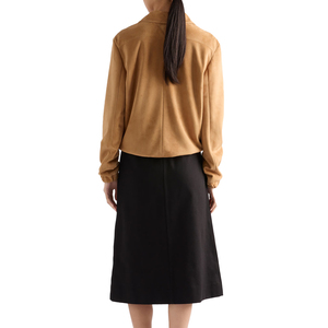 Women's Honey <b>Suede</b> Blouson <b>Jacket</b> Luxury Vintage Lambskin Outerwear OEM Private Label Custom leather top Manufacturer - Product Image 2