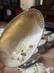 Oval Vanity <b>Mirror</b> with <b>Plastic</b> Frame Pearl Trim Coastal Design Eco-Friendly Decorative Tabletop Accessory - Product Image 3